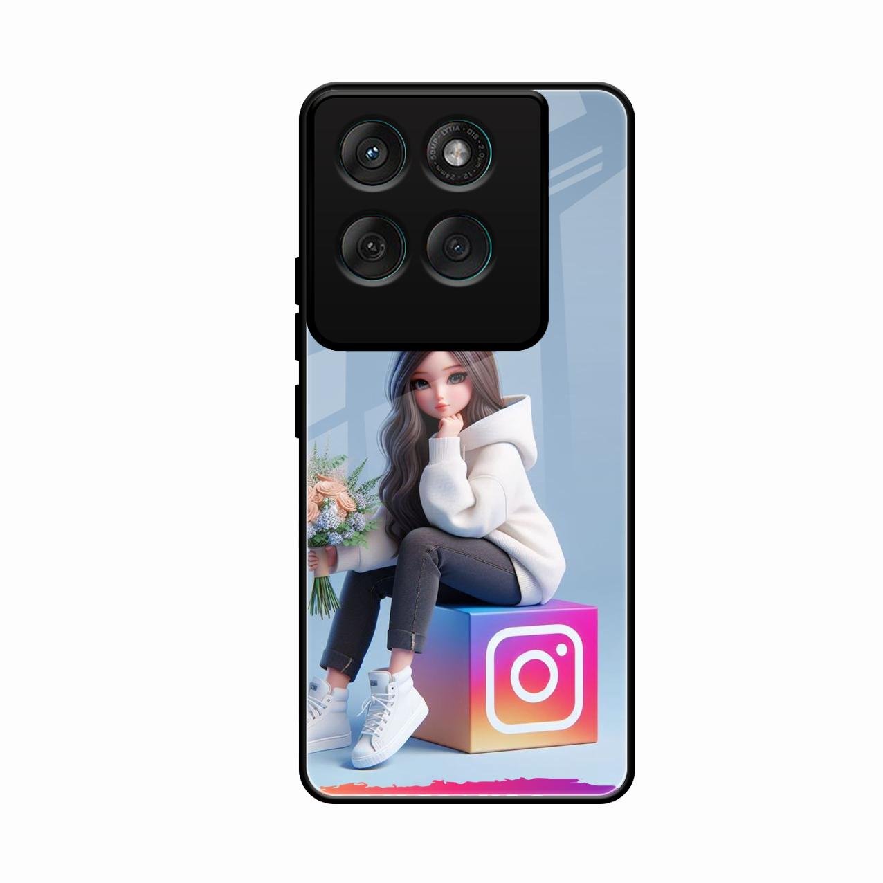 Girl With Flower Glossy Metal Case Cover For Motorola Edge 60 Pro 5G