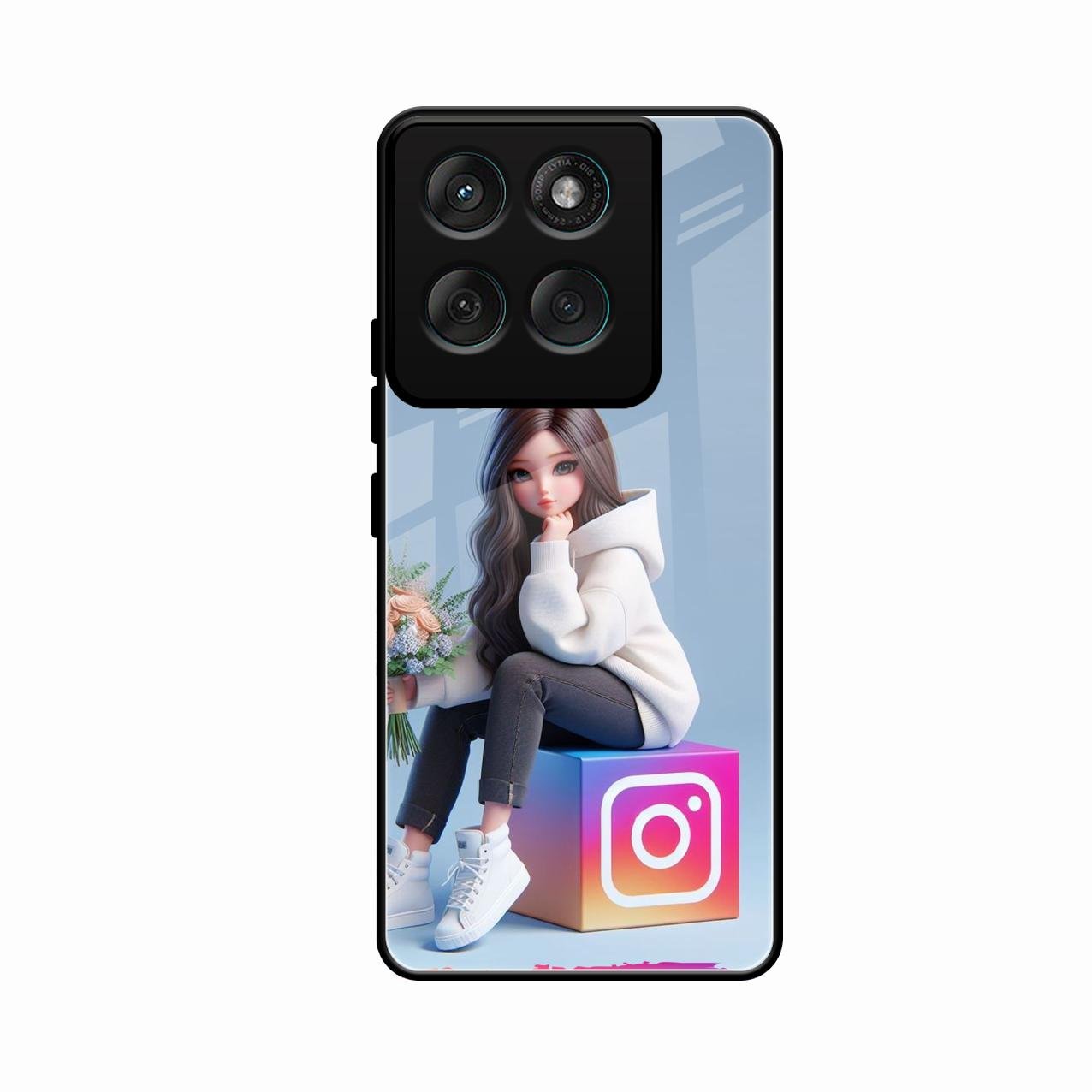 Girl With Flower Glossy Metal Case Cover For Motorola Edge 70 5G