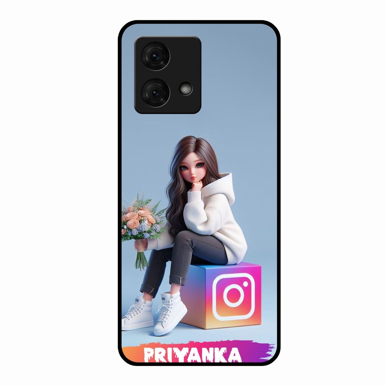 Girl With Flower Glossy Metal Case Cover For Motorola g84 5G