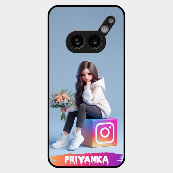Girl With Flower Glossy Metal Case Cover For Nothing Phone 2A Plus
