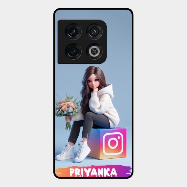 Girl With Flower Glossy Metal Case Cover For Oneplus 10 Pro 5G