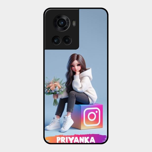 Girl With Flower Glossy Metal Case Cover For Oneplus 10R 5G