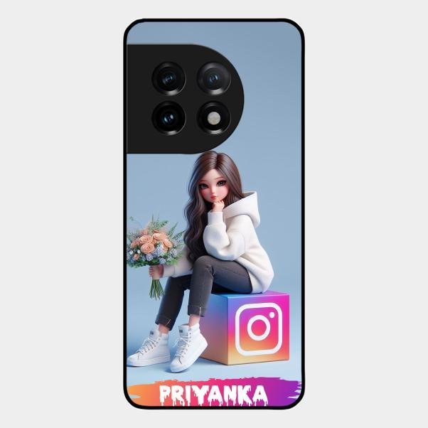 Girl With Flower Glossy Metal Case Cover For Oneplus 11 5G