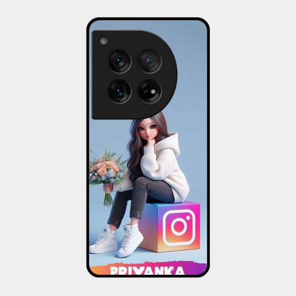 Girl With Flower Glossy Metal Case Cover For Oneplus 12 5G