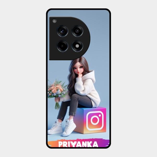 Girl With Flower Glossy Metal Case Cover For Oneplus 12R 5G