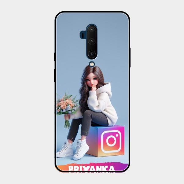 Girl With Flower Glossy Metal Case Cover For Oneplus 7T Pro