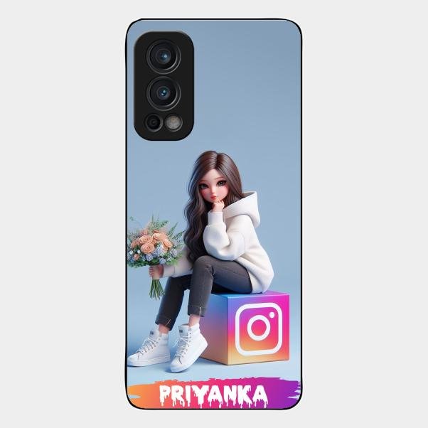 Girl With Flower Glossy Metal Case Cover For Oneplus Nord 2 5G