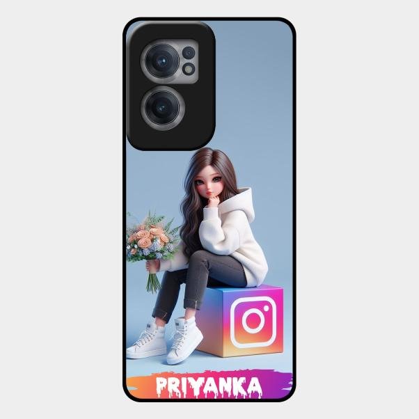 Girl With Flower Glossy Metal Case Cover For Oneplus Nord Ce 2 5G