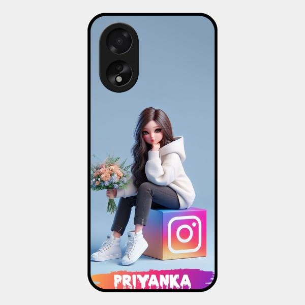Girl With Flower Glossy Metal Case Cover For Oppo A38