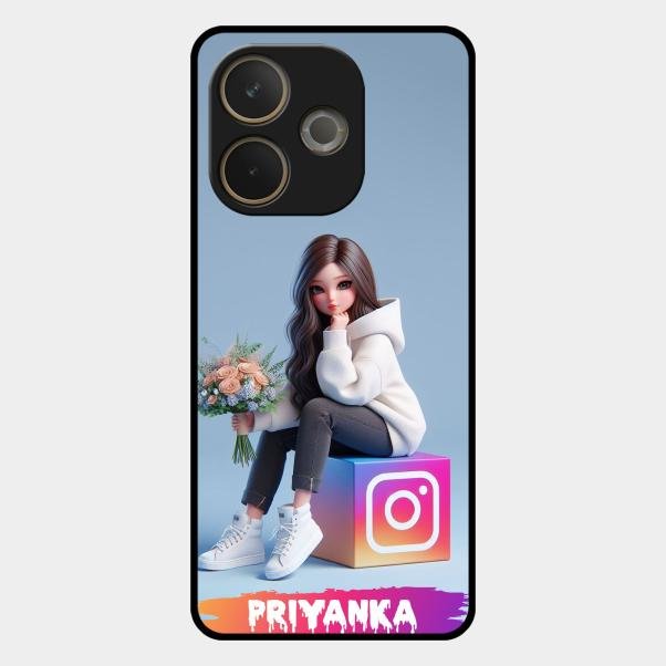 Girl With Flower Glossy Metal Case Cover For Oppo A5 Pro 5G