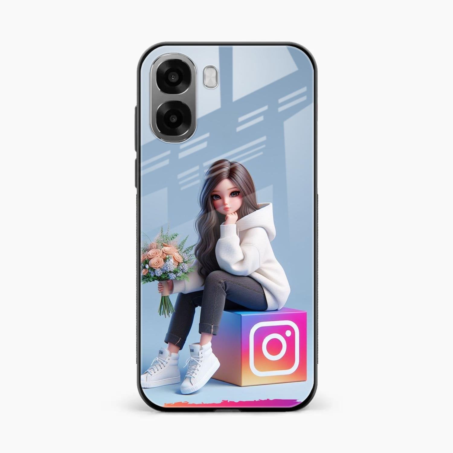 Girl With Flower Glossy Metal Case Cover For Oppo A6X 5G