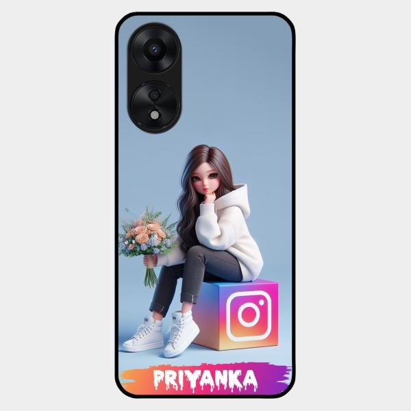Girl With Flower Glossy Metal Case Cover For Oppo A78 5G
