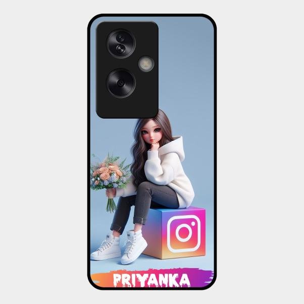 Girl With Flower Glossy Metal Case Cover For Oppo A79 5G