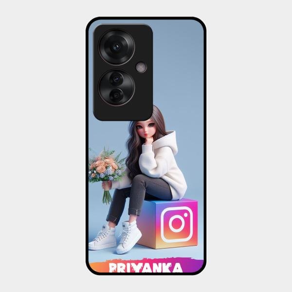 Girl With Flower Glossy Metal Case Cover For Oppo F25 Pro 5G