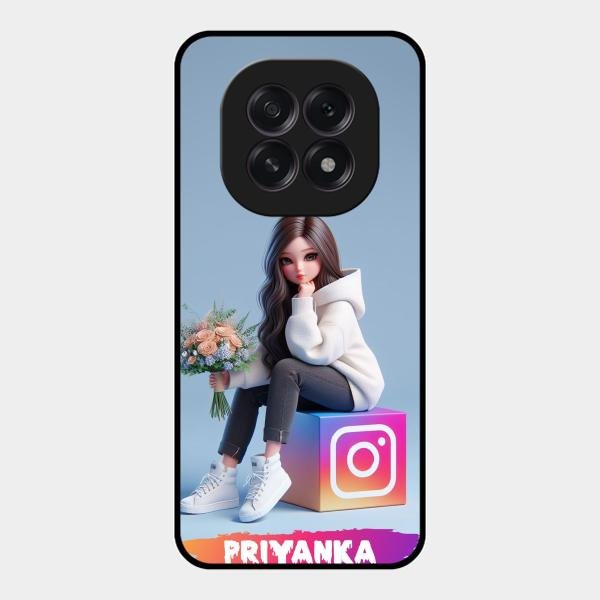 Girl With Flower Glossy Metal Case Cover For Oppo F29 5G