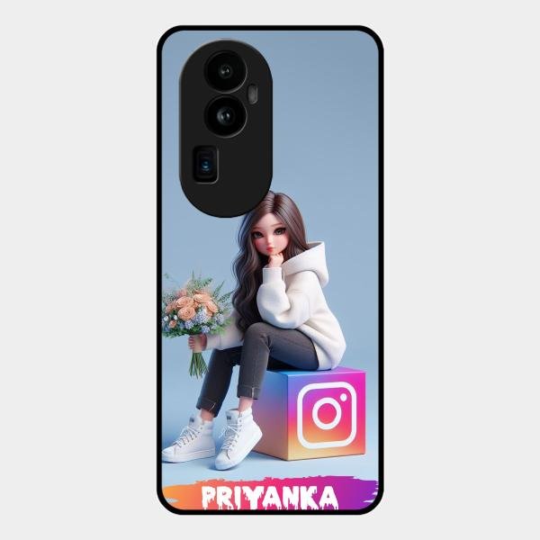 Girl With Flower Glossy Metal Case Cover For Oppo Reno 10 Pro Plus 5G