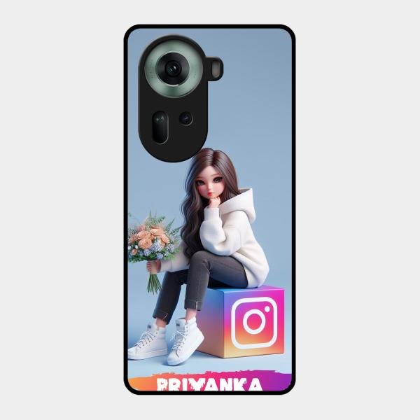 Girl With Flower Glossy Metal Case Cover For Oppo Reno 11 5G