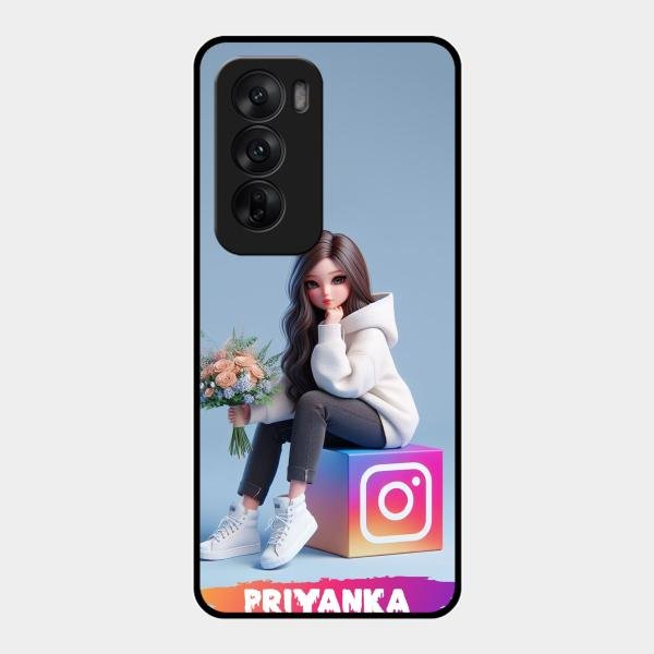 Girl With Flower Glossy Metal Case Cover For Oppo Reno 12 5G