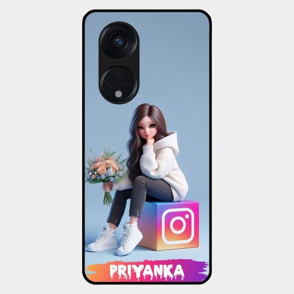 Girl With Flower Glossy Metal Case Cover For Oppo Reno 8T 5G