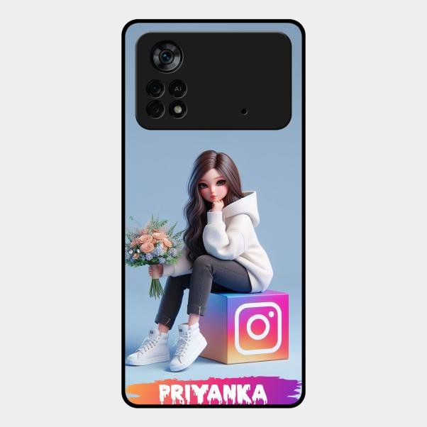 Girl With Flower Glossy Metal Case Cover For Poco X4 Pro 5G
