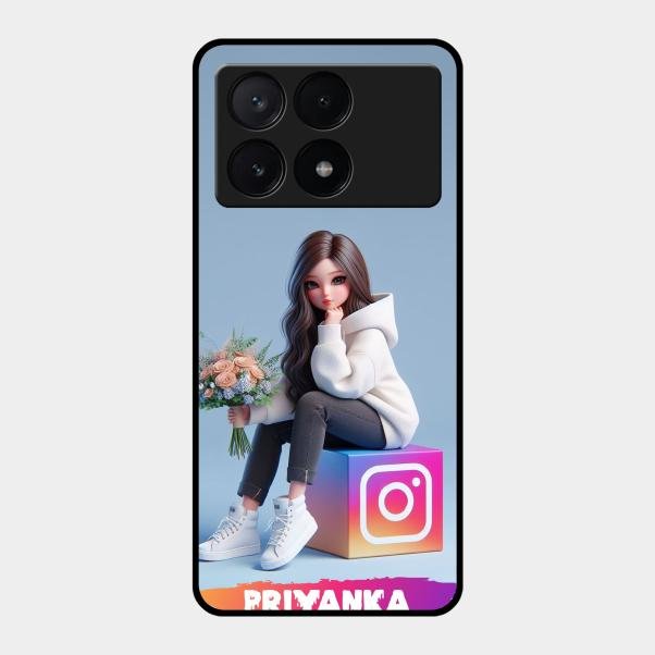 Girl With Flower Glossy Metal Case Cover For Poco X6 Pro 5G