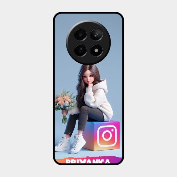 Girl With Flower Glossy Metal Case Cover For Realme 12 5G