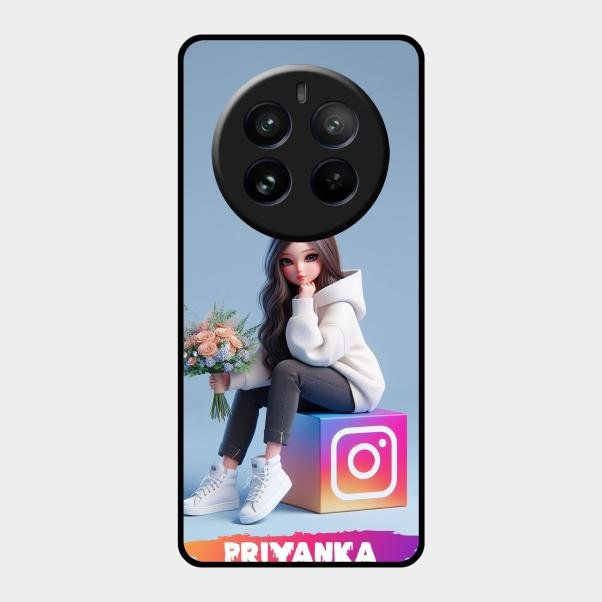 Girl With Flower Glossy Metal Case Cover For Realme 12 Pro Plus 5G