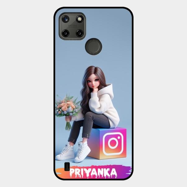 Girl With Flower Glossy Metal Case Cover For Realme C21Y