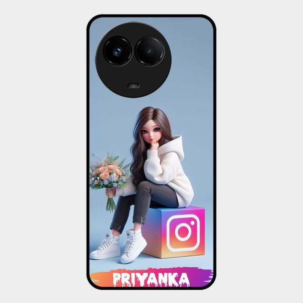 Girl With Flower Glossy Metal Case Cover For Realme C67 5G