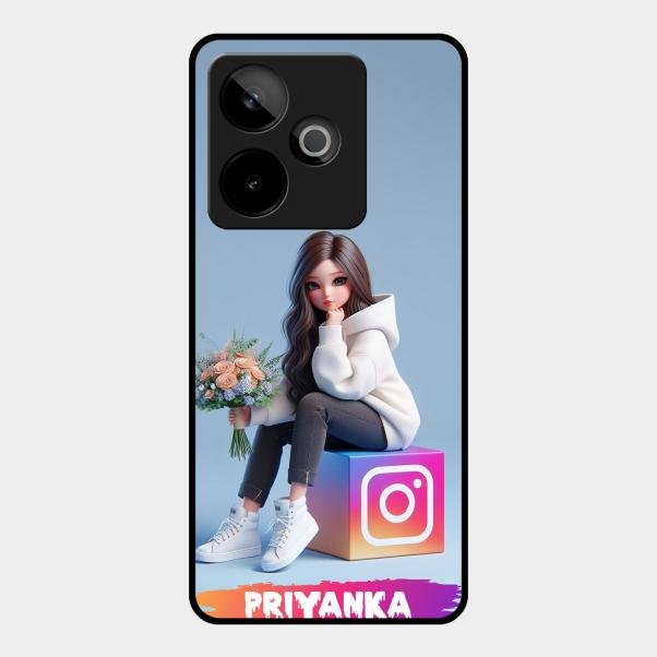 Girl With Flower Glossy Metal Case Cover For Realme Gt 7T 5G