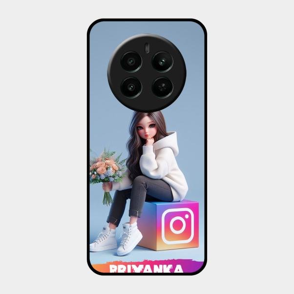 Girl With Flower Glossy Metal Case Cover For Realme P1 5G
