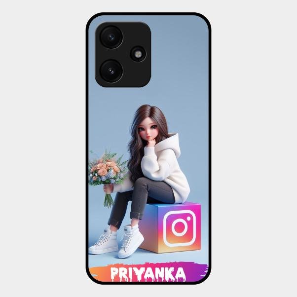 Girl With Flower Glossy Metal Case Cover For Redmi 12 5G