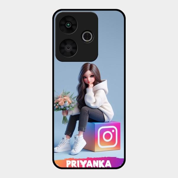 Girl With Flower Glossy Metal Case Cover For Redmi 13 5G