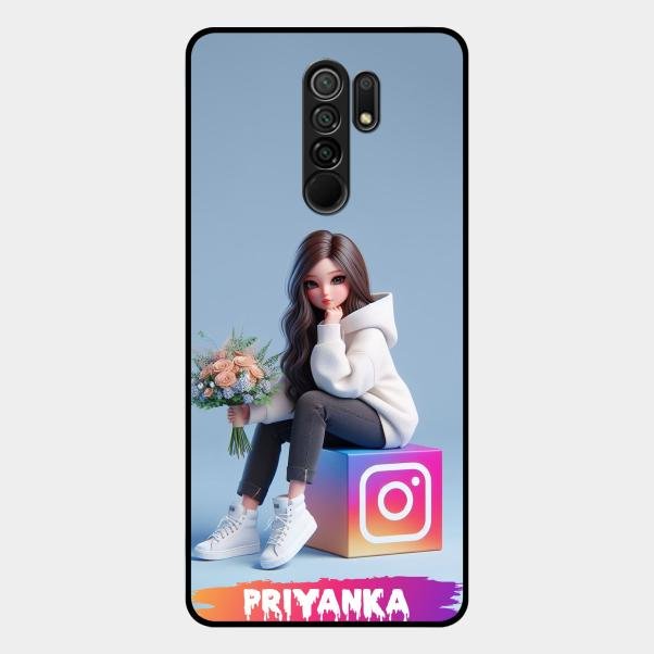 Girl With Flower Glossy Metal Case Cover For Redmi 9 Prime