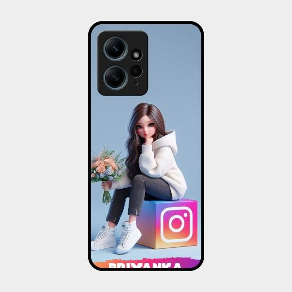 Girl With Flower Glossy Metal Case Cover For Redmi Note 12 4G