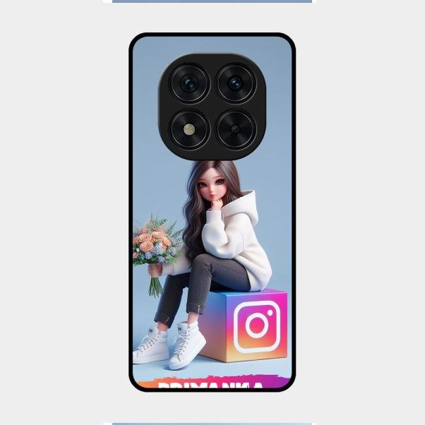 Girl With Flower Glossy Metal Case Cover For Redmi Note 14 Pro 5G