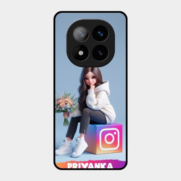 Girl With Flower Glossy Metal Case Cover For Redmi Note 14 Pro Plus 5G