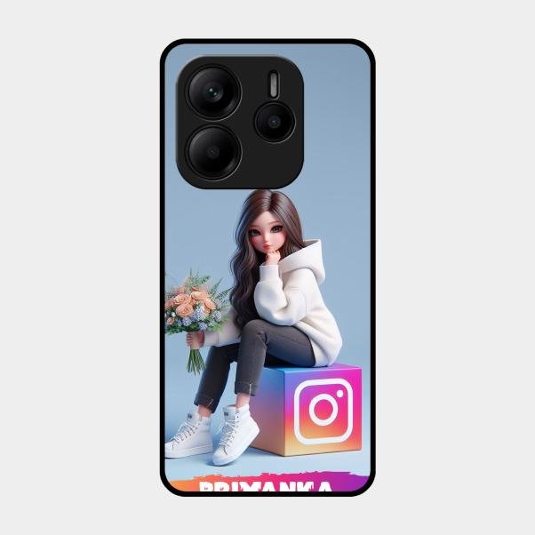 Girl With Flower Glossy Metal Case Cover For Redmi Note 14 Se 5G