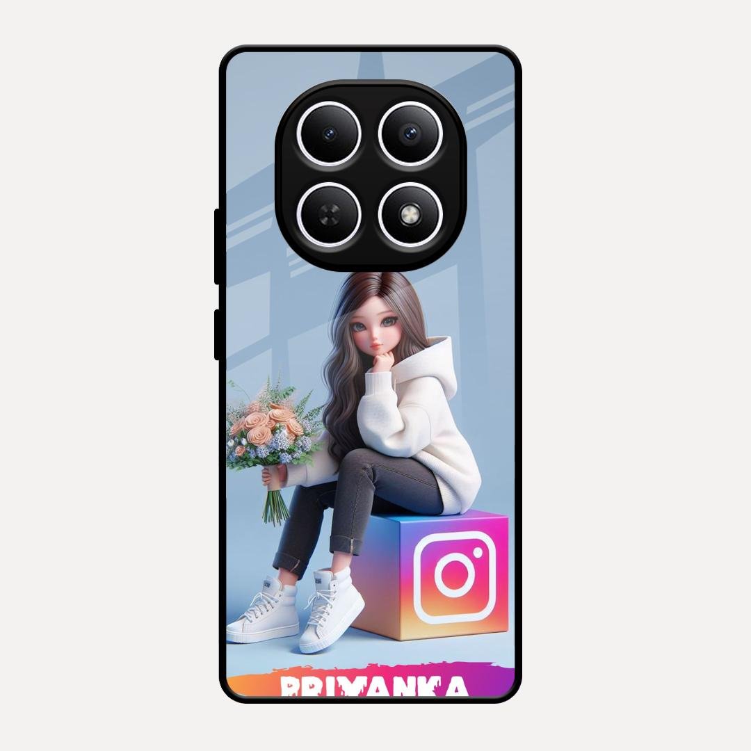 Girl With Flower Glossy Metal Case Cover For Redmi Note 15 5G