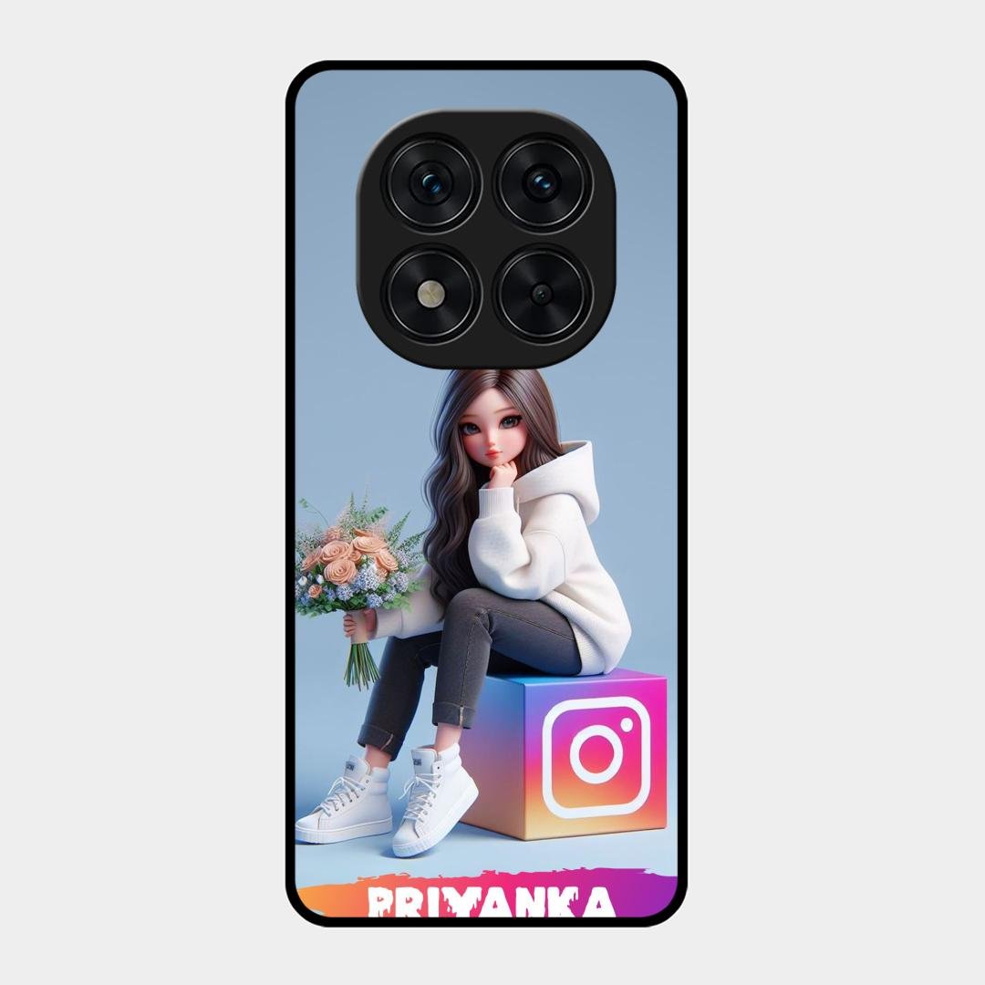 Girl With Flower Glossy Metal Case Cover For Redmi Note 15 Pro Plus 5G