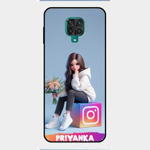 Girl With Flower Glossy Metal Case Cover For Redmi Note 9 Pro Max