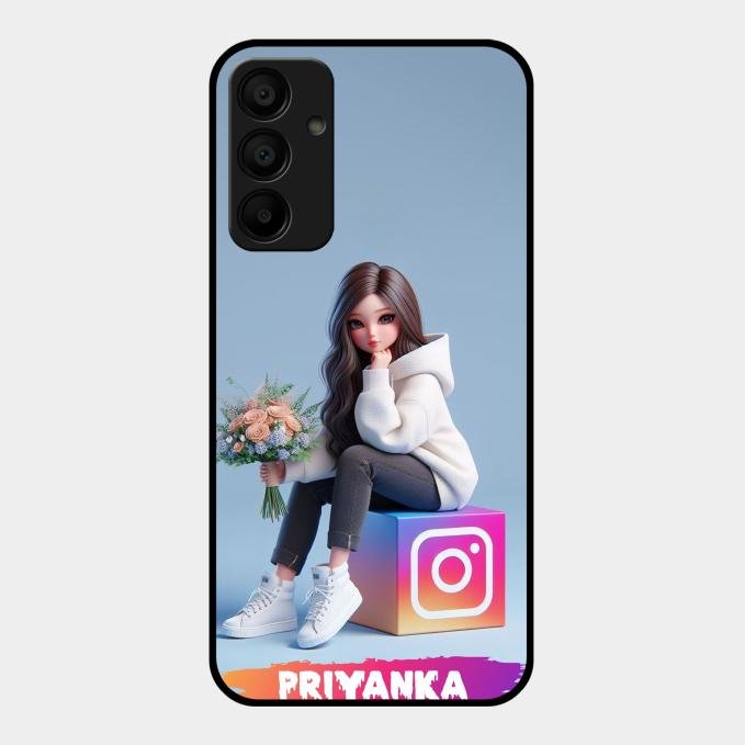 Girl With Flower Glossy Metal Case Cover For Samsung Galaxy A15 5G