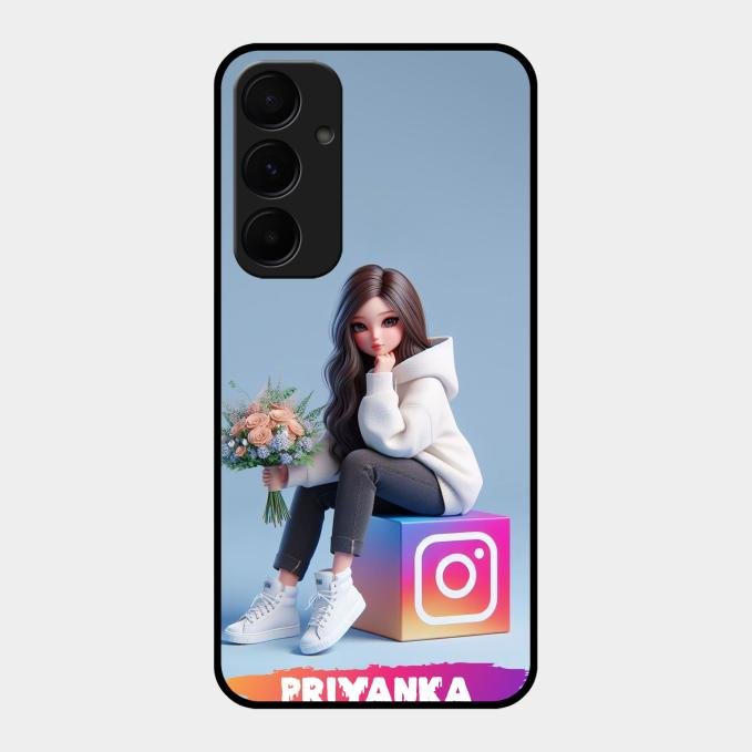 Girl With Flower Glossy Metal Case Cover For Samsung Galaxy A55 5G