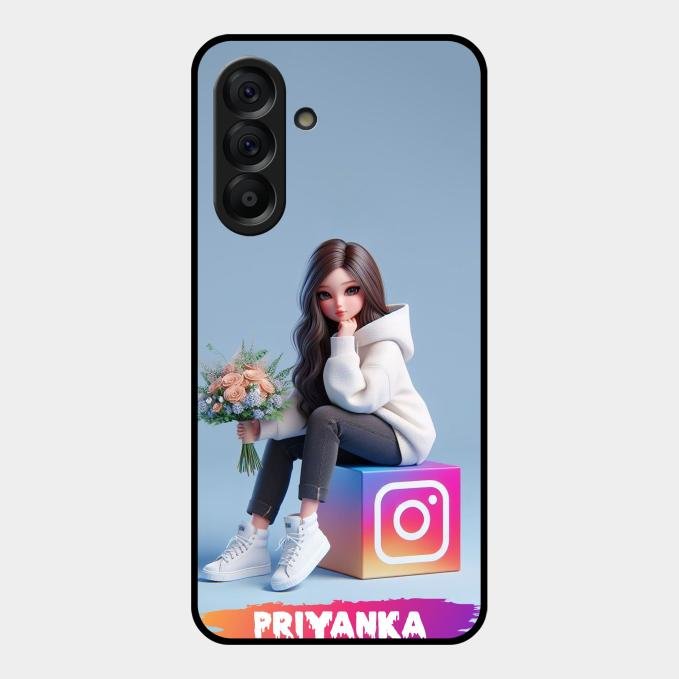 Girl With Flower Glossy Metal Case Cover For Samsung Galaxy A56 5G