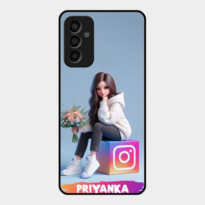 Girl With Flower Glossy Metal Case Cover For Samsung Galaxy F13