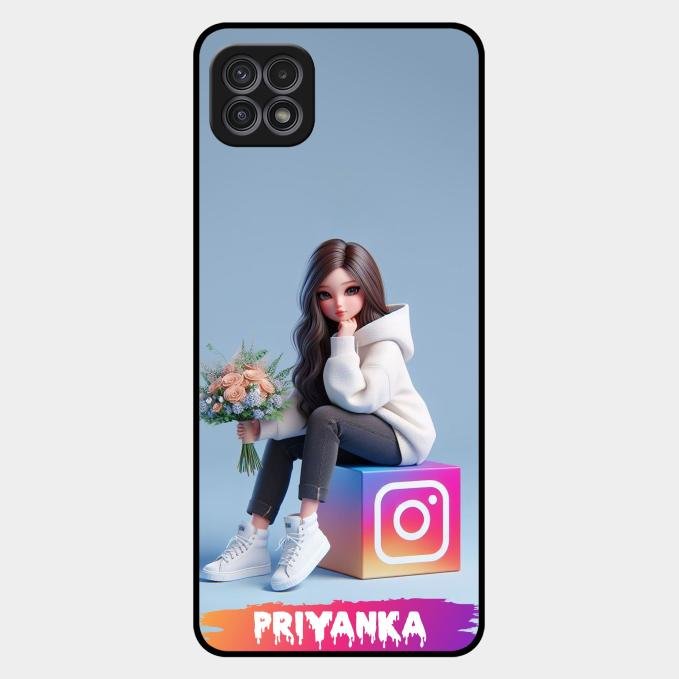 Girl With Flower Glossy Metal Case Cover For Samsung Galaxy F42 5G
