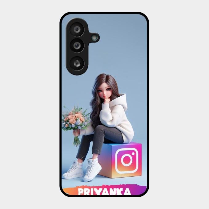Girl With Flower Glossy Metal Case Cover For Samsung Galaxy F55 5G