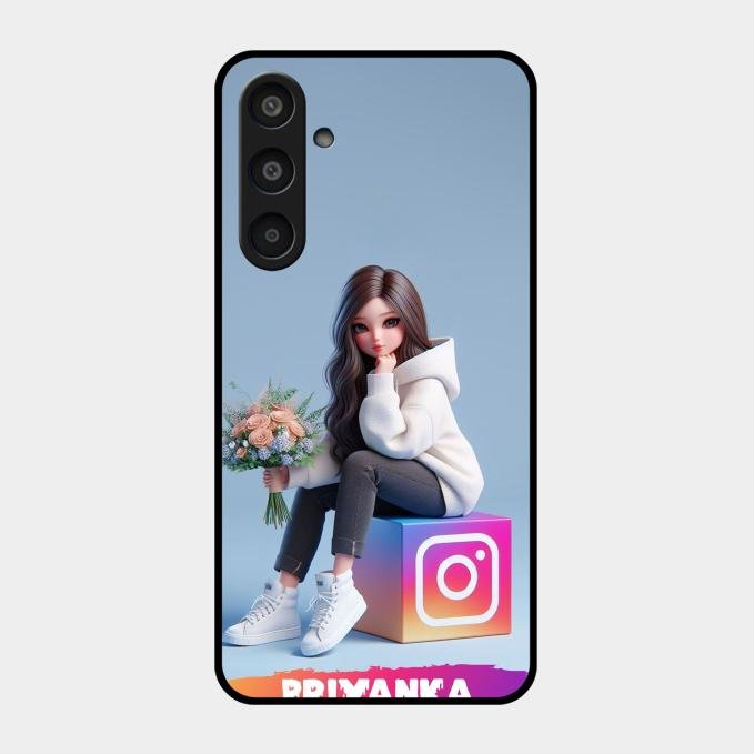 Girl With Flower Glossy Metal Case Cover For Samsung Galaxy M35 5G