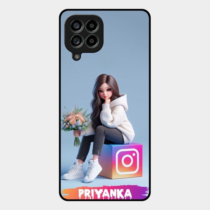Girl With Flower Glossy Metal Case Cover For Samsung Galaxy M53 5G
