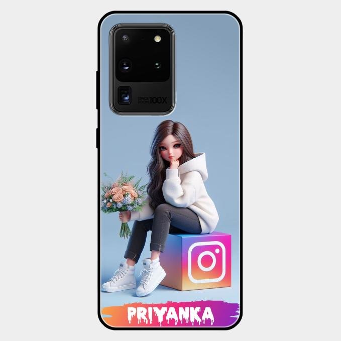 Girl With Flower Glossy Metal Case Cover For Samsung Galaxy S20 Ultra